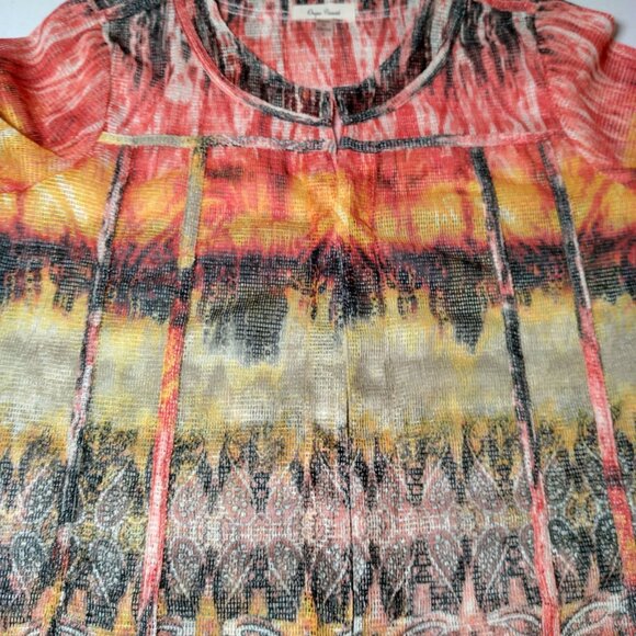 Onque Casuals Shirt Women Large Mesh Orange Yellow Brown Fall Harvest - Picture 13 of 16